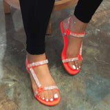 Women Open Toe Sandals Flats Large Size Summer Flat Diamond Sandals Buckle Fashion Women