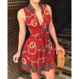 Nina Parker Graffiti Dress Sleeveless Lace-up Fashion Sexy Dress