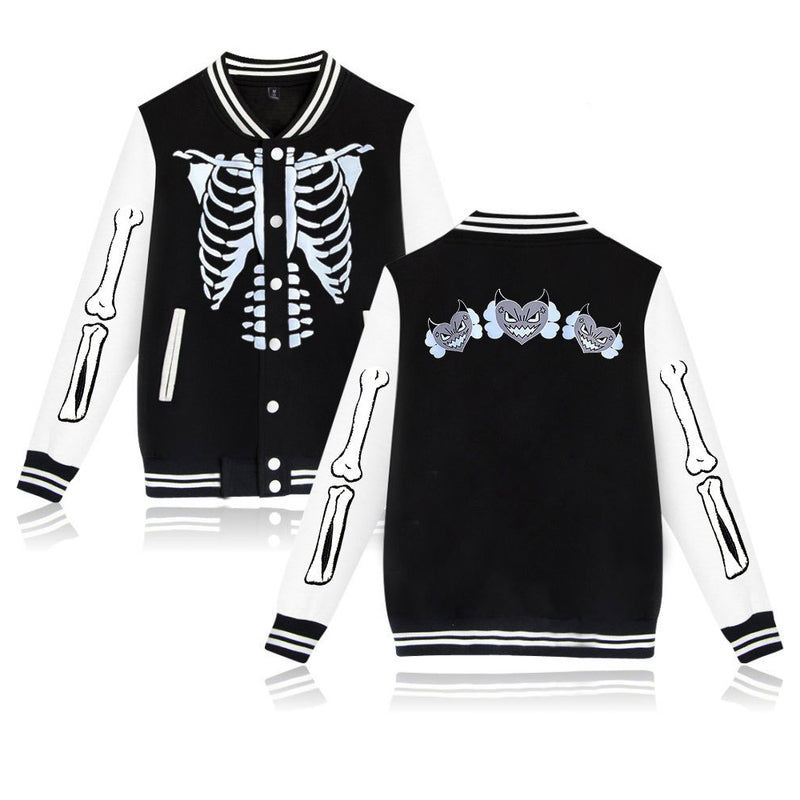 Bone Varsity Jacket Men and Women Fleece Long Sleeve Baseball Shirt