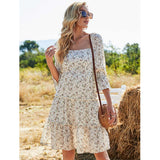 Milkmaid Dresses Short High Waist Slit White Stitching Printing Summer Dresses