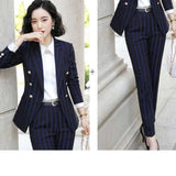 Women Autumn Uniform Designs Formal Style Office Lady Bussiness Attire Work Suit Striped British Style Two-Piece Set