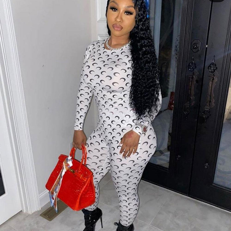 Women Plaid Catsuit Women Checkered Jumpsuit Women's Moon Pattern Elastic Cinched Bodycon Jumpsuit