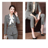Women Autumn Uniform Designs Formal Style Office Lady Bussiness Attire Work Suit Vertical Stripes Workwear Suit Jacket
