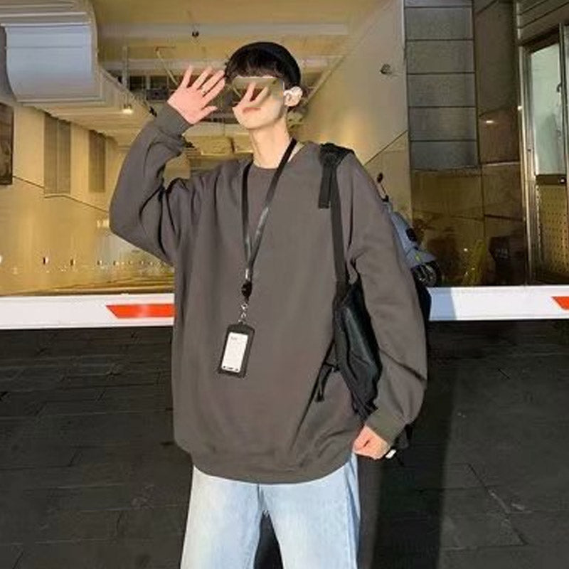 Men Sweatshirts Autumn Solid Color Sweater Men's Casual Loose