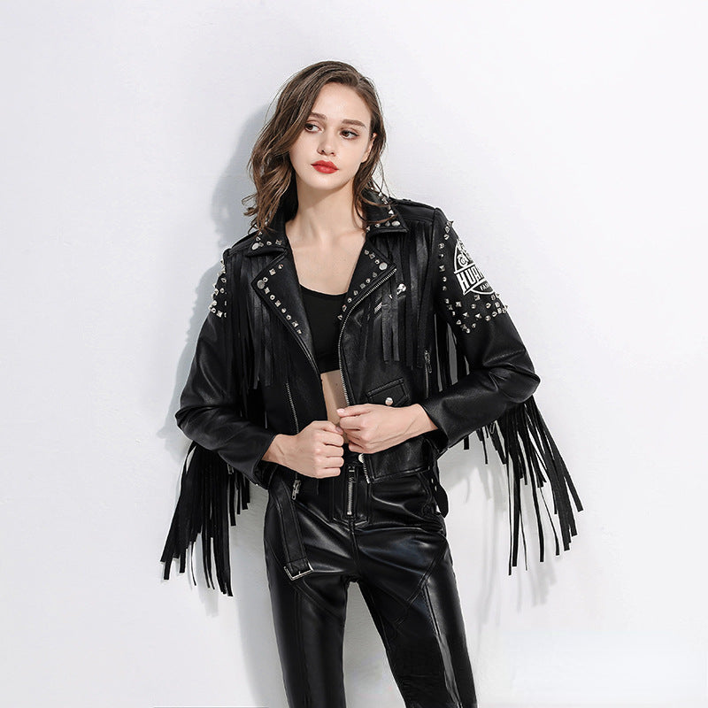 Punk Rock Jacket Rivet Tassel Harley Motorcycle Leather Jacket Coat