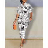 Nina Parker Graffiti Dress Long Sleeve Button Shirt Dress