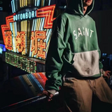 Saint Michael Hoodie Color Block Flocking Distressed Heavy Hoodie