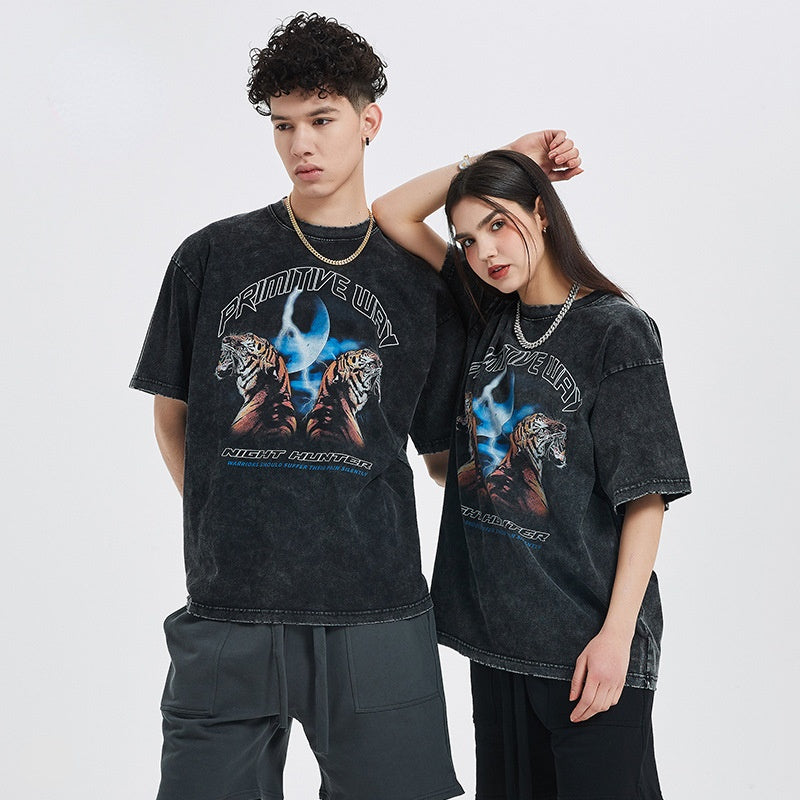 Zodiac Shirts Vintage Washed Printed Short-Sleeved T-shirt for Men