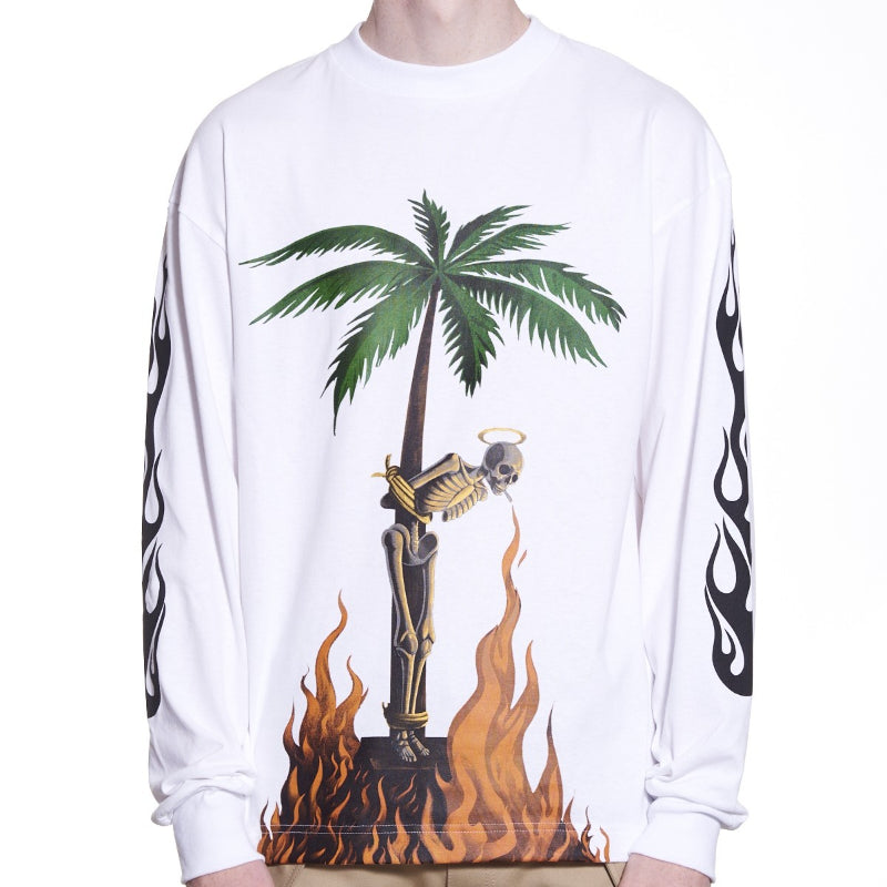 Palm Angels Sweatshirts Flame Skull Letter Long Sleeve T-shirt Men and Women Loose