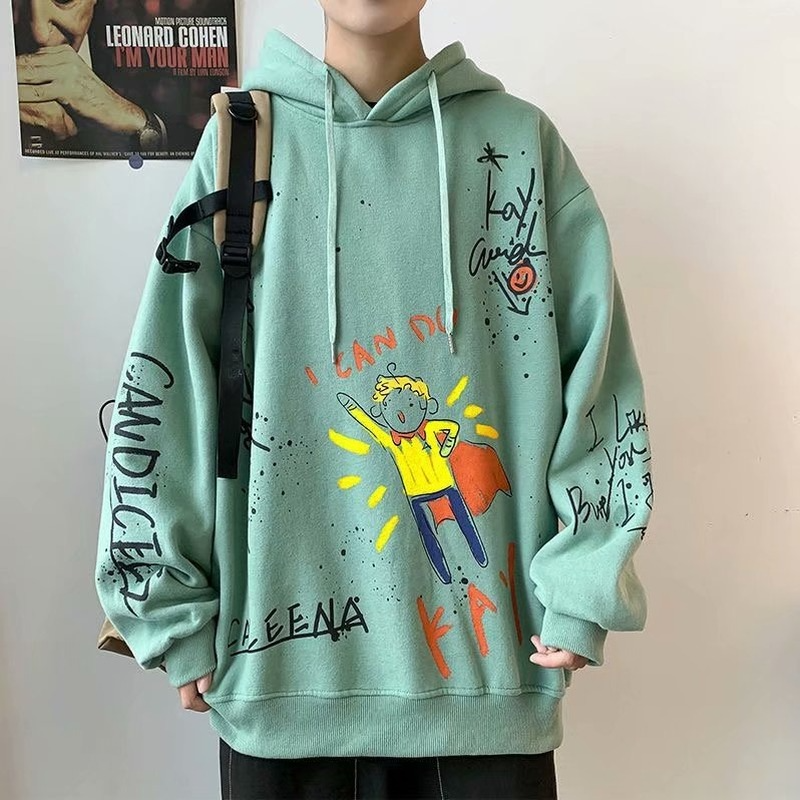 Grafitti Sweatshirts Autumn and Winter Sweater Men's Hooded Printing Stylish Coat