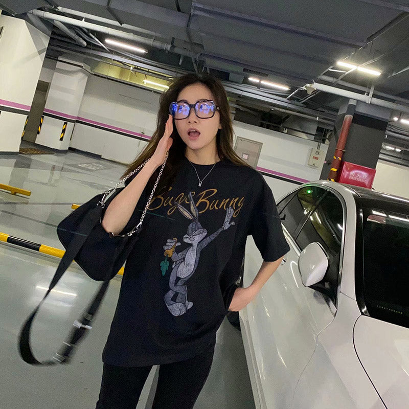Bugs Bunny Shirt Summer Printed Loose round Neck T-shirt for Women