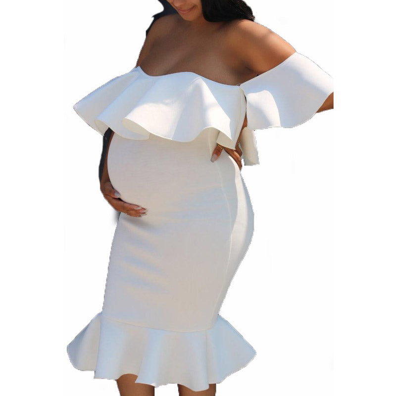 Maternity Clothes Dress Beauty Clothing Stretch Ruffle Dress for Pregnant Women