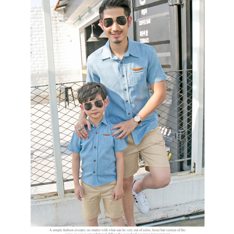 Father Son Matching Dress Shirts Summer Short Sleeve Short Sleeve Shirt