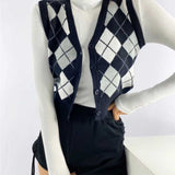 Women Fall Fall Diamond Cardigan Vest Single-Breasted Short Vest
