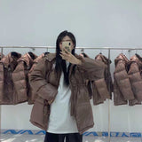 Women Winter Coats Puffer Jacket Down Coat Hooded Bread Drawstring Waist White Duck Down Jacket