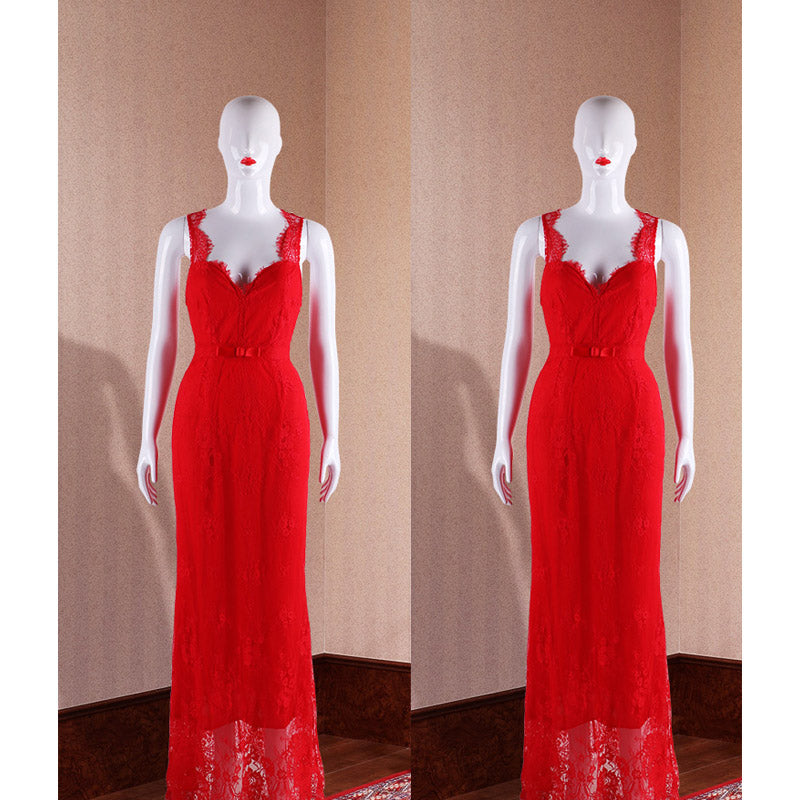 Formal Dresses & Gowns Sexy Backless Mopping Red Dress Deep V No Dress