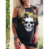 Skull Dress Loose off-Shoulder Skull Print T-shirt