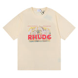 Rhude T Shirt Hip Hop Men's and Women's Loose round Neck Casual Short Sleeve T-shirt