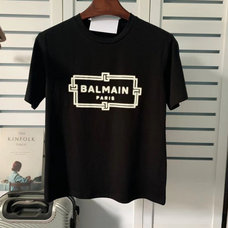 T Shirt Balmain Laser Reflective Letter Short Sleeve Parent-Child Suit Men's and Women's T-shirt Pure Cotton