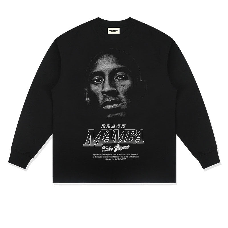 Kobe Shirt Pays Tribute to Kobe Printed Long-Sleeved T-shirt Early Autumn Retro Cotton round Neck