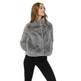 Women Winter Coats Jacket Long-Sleeved Stand Collar Fashion Artificial Fur Solid Color Loose Style