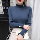 The Rock Turtleneck Micro Velvet Lined Turtleneck Knitwear Autumn and Winter Ruffled Retro Slimming Bottoming Shirt