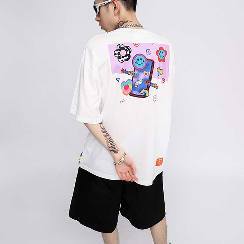 Oversized 90S T Shirt Cotton Summer T-shirt Men's Short Sleeve Large Size Loose round Neck