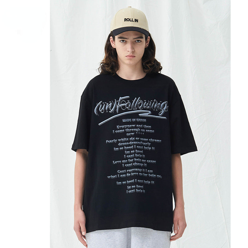 Preppy Aesthetic T Shirt Double Yarn Crew Neck Loose Casual Print T-shirt