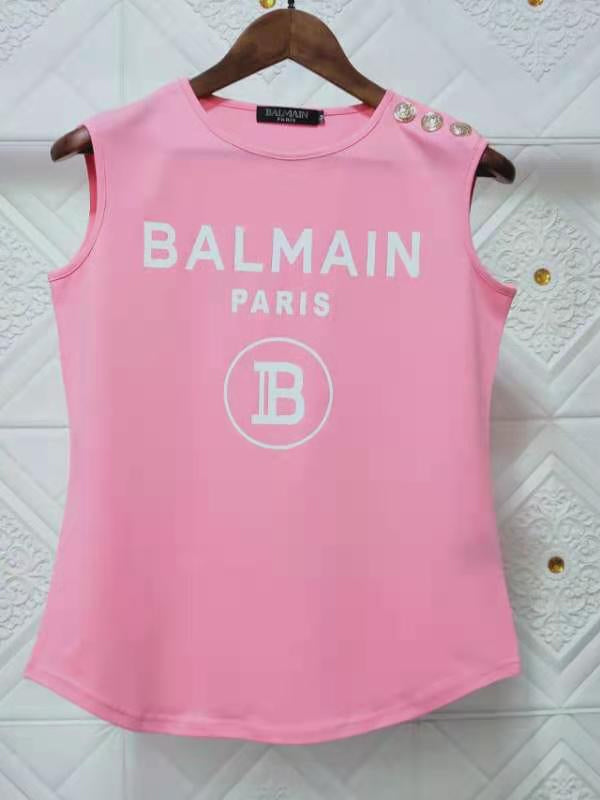 T Shirt Balmain Spring/Summer Printed Full Cotton Casual Sleeveless T-shirt