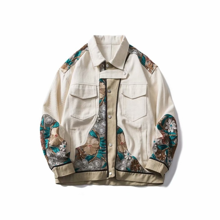 Cream Color Varsity Jacket Vintage Embroidery Overalls
