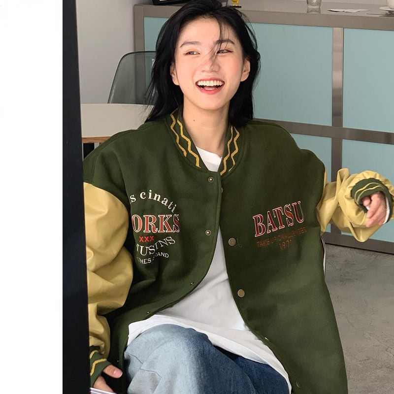 Baggy Jacket Embroidered Baseball Uniform Male Spring and Autumn Coat