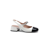 Nude Block Heels Closed Toe Mary Jane Sandals