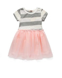 Girl Dress Cute Short Sleeve Striped Pink Dress