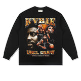 Kyrie Irving Shirt Kyrie Irving Printed Long-Sleeved T-shirt Distressed Heavy round Neck Sports