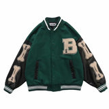 Skeleton Varsity Jacket Spring and Autumn Baseball Uniform Coat Men's Loose Sports