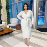 Nina Parker plus Size Dresses Dress Sexy V-neck Long Sleeve Narrow