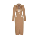 Women Spring Dress Front Slit Sheath V-neck Long Sleeve Suit Dress