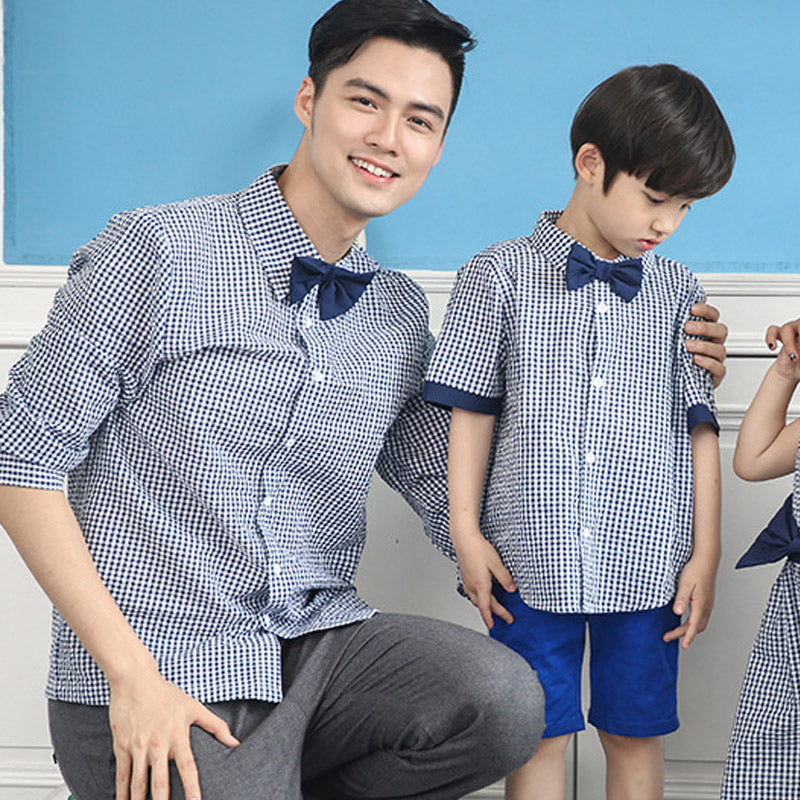 Father Son Matching Dress Shirt Summer Loose Plaid Shirt Fashion