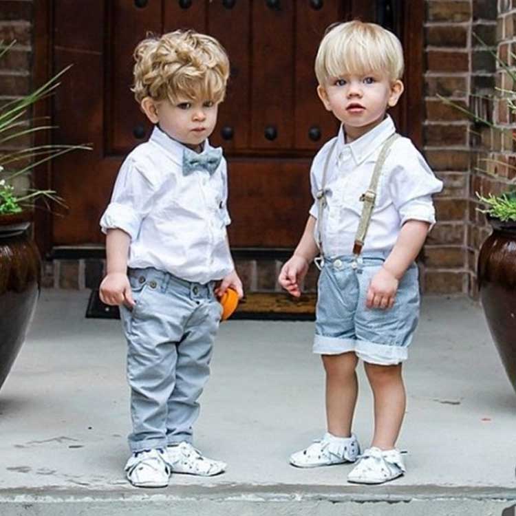 Children Boy Co Ord Spring Children's Bow Tie Shirt Shoulder Strap Jeans 2 Piece Set