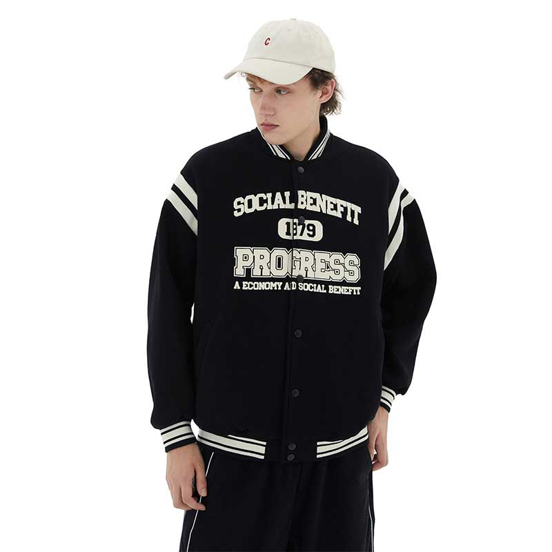 Red Varsity Jacket Autumn and Winter Letter Printing Long-Sleeved Baseball Jacket Jacket Boys Retro Couple Top Fleece-Lined