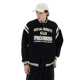 Red Varsity Jacket Autumn and Winter Letter Printing Long-Sleeved Baseball Jacket Jacket Boys Retro Couple Top Fleece-Lined