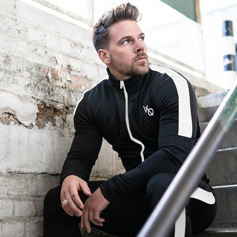 Men Tracksuit Sports Casual Solid Color Suit Outdoor Workout Zipper