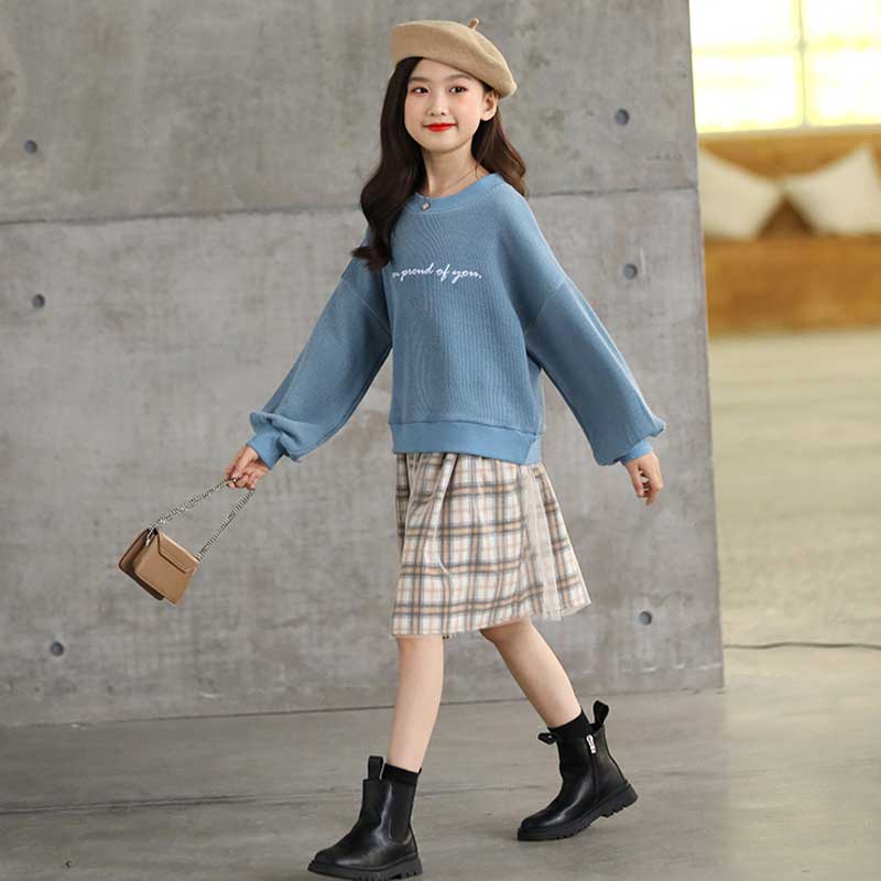 Sweater Set Early Spring Clothes Tartan Skirt Clothes Children's Suit Children Girl's Dress