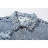 Autumn and Winter Men's Wear Ow Embroidery Hang Rope Washed Distressed Denim Coat jacket