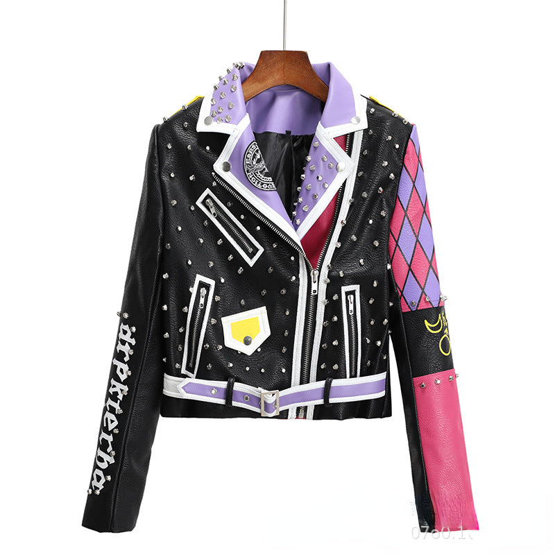 Punk Rock Jacket Motorcycle Clothing Leather Coat for Women