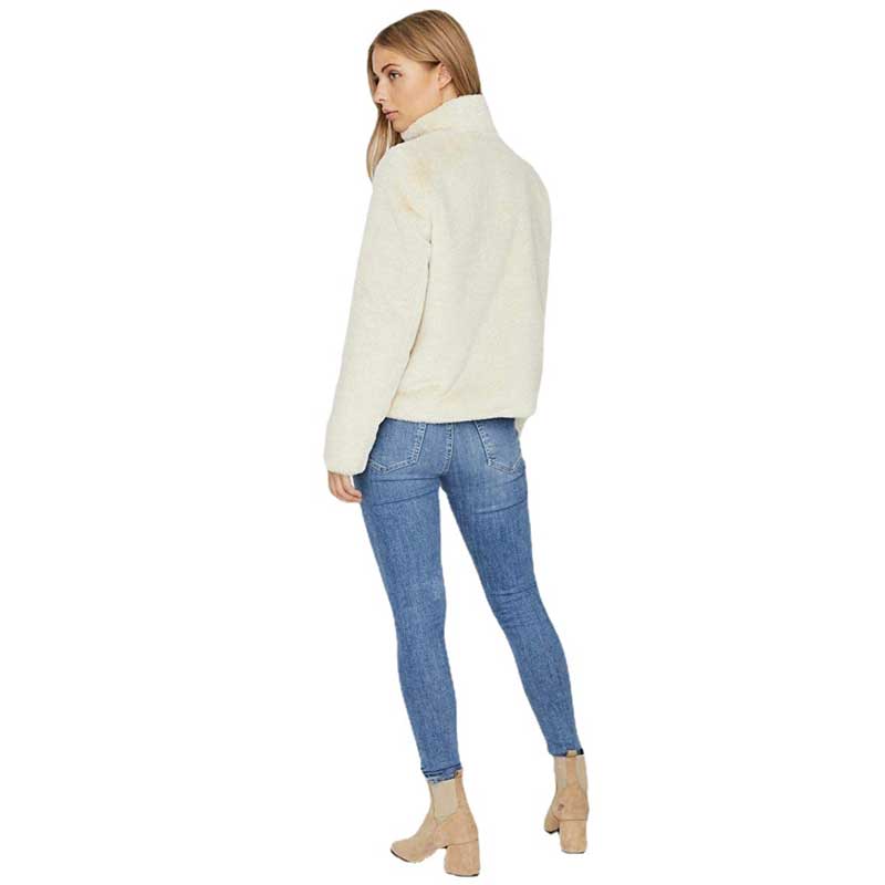 Women Winter Coats Jacket Long-Sleeved Stand Collar Fashion Artificial Fur Solid Color Loose Style