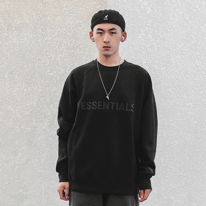 Fog Fear of God Essentials Sweatshirt Double Line Letter Loose round Neck Fleece-Lined Sweater