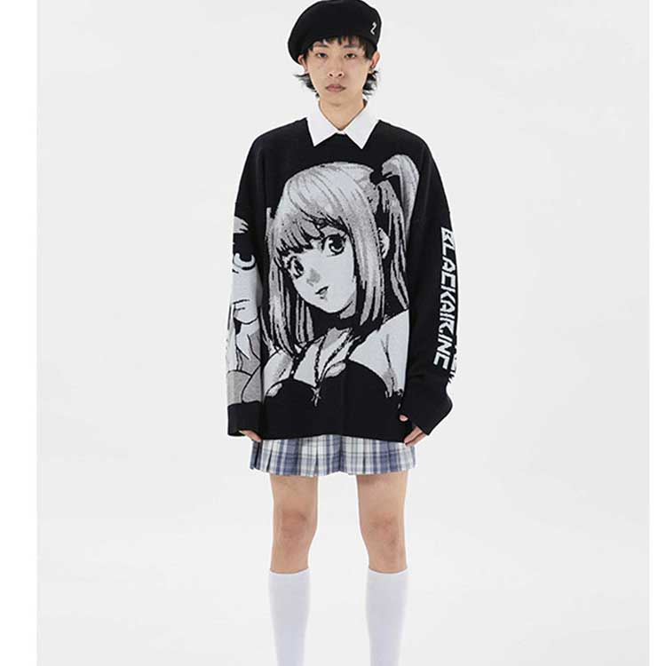 Oversized 90S T Shirt Two-Dimensional Sweater Men's Hip Hop National Loose Winter Sweater