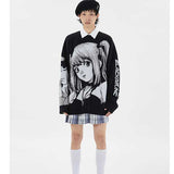 Oversized 90S T Shirt Two-Dimensional Sweater Men's Hip Hop National Loose Winter Sweater