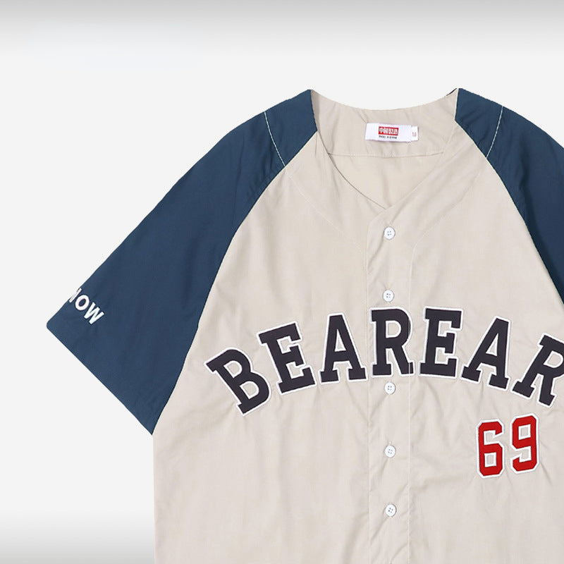 Baggy Baseball Jersey Ball Uniform Shirt Men's Embroidered Summer Short Sleeve Shirt